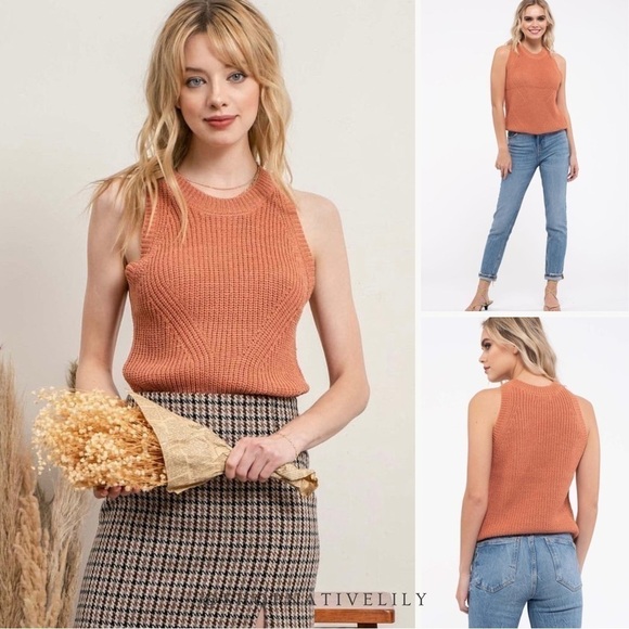 NWT Mine Women’s Knit Sweater Sleeveless Tank Top Sz Small, Sienna Orange - Picture 2 of 11